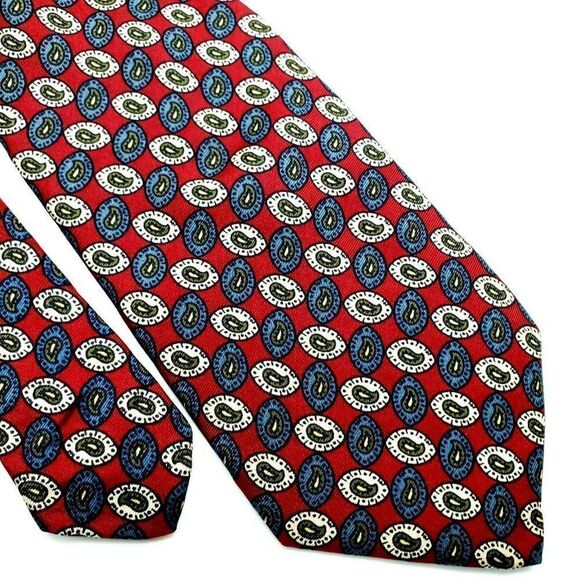 Jos A Bank Silk Tie Red Print Geometric Short USA - Picture 1 of 6